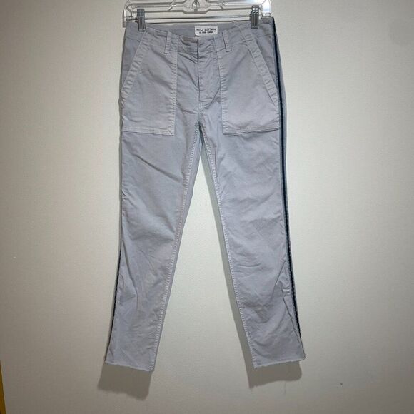 Nili Lotan 0 Jenna Dove Gray Side Stripe Chino Utility Pant Raw Hem Flap Pocket - Picture 2 of 12